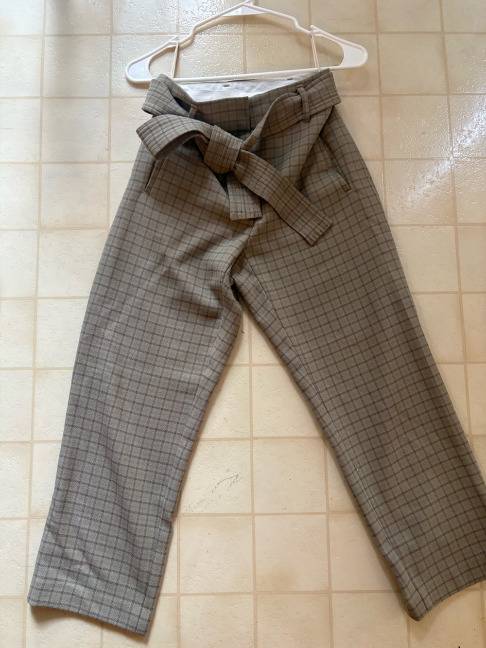 Wilfred Green and Beige Plaid Tailored Dress Pants with Tie Waist